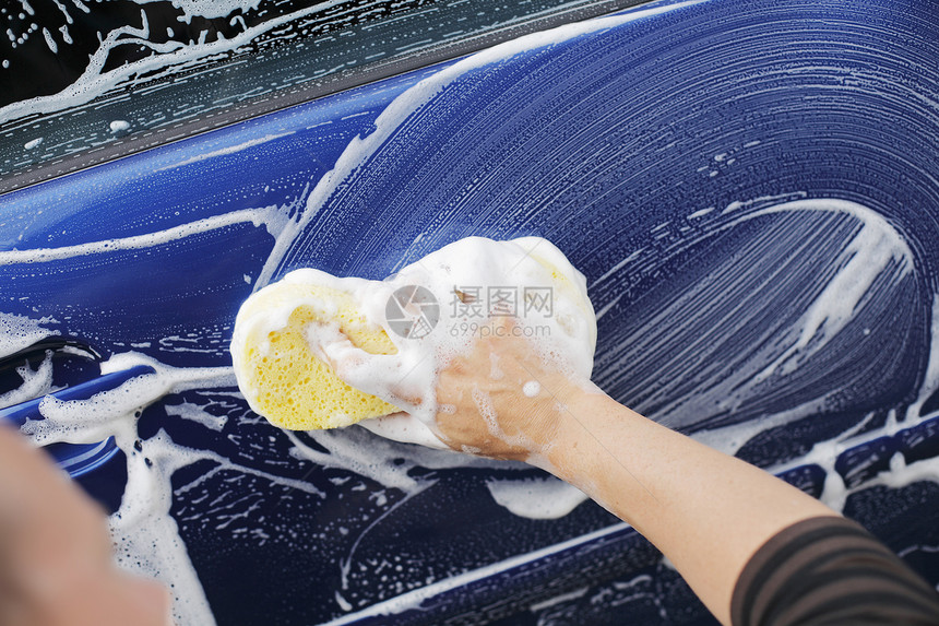 洗车蓝色海绵条纹打扫肥皂图片