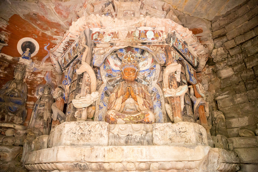 中国大和田中岩雕旅游建筑学洞穴艺术宗教王国悬崖上帝历史雕像图片