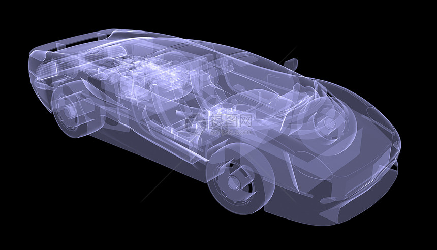 X射X光概念车车辆汽车玻璃跑车车轮运输蓝色x光金属绘画图片