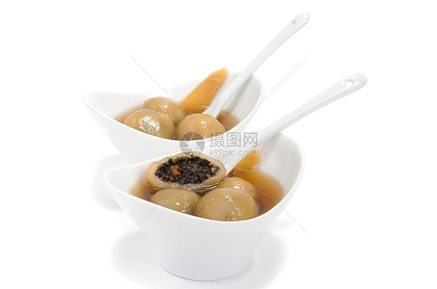 越南大米球甜点越南勺子白色小吃传统芝麻膳食制品陶瓷食物图片