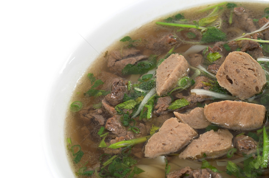 越南食物 大米面汤 配有切片的烤牛肉和饮食美食牛肉白色特写面条草本植物镜头健康烹饪图片
