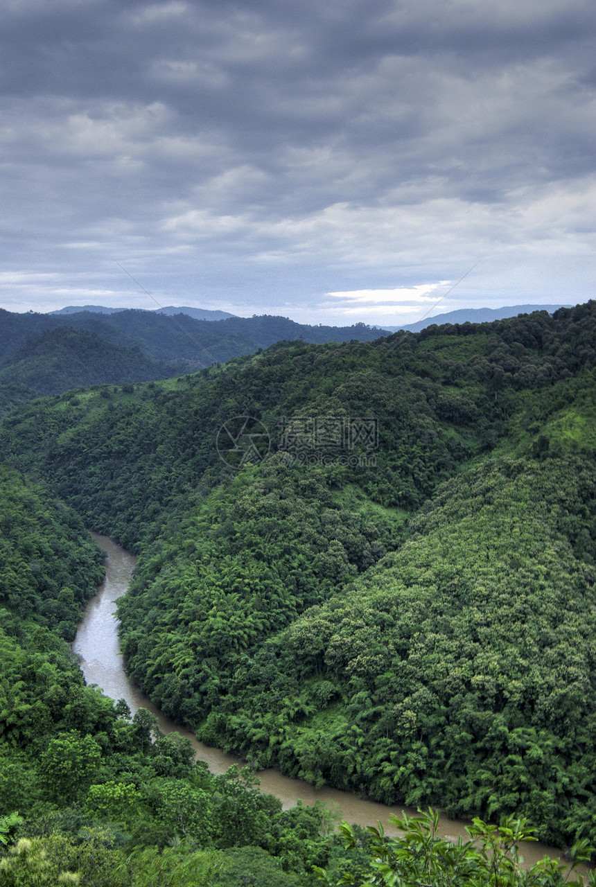森林山的曲线河流反射国家天空木头荒野海岸环境山脉公园自由图片