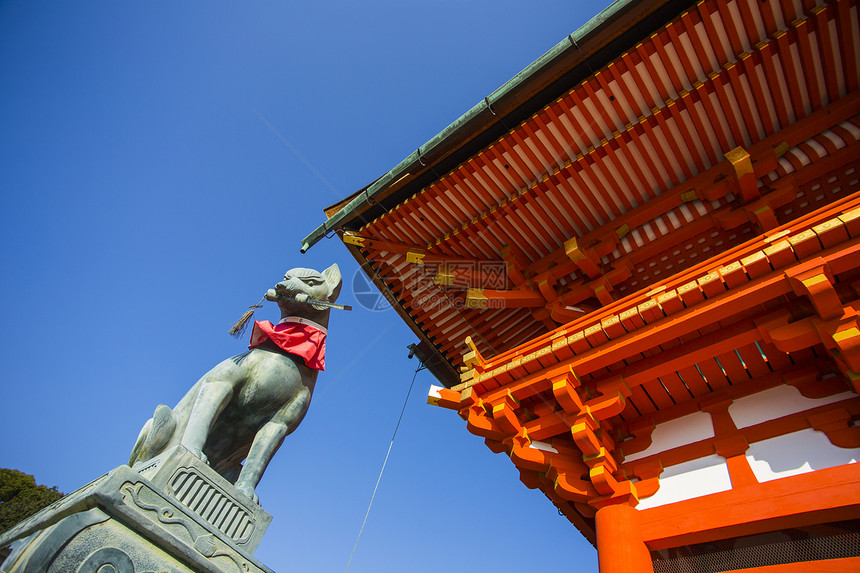 日本京都神庙遗产场景花园上帝佛教徒寺庙宗教蓝色神社木头图片