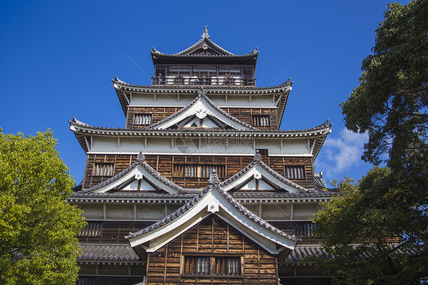 广岛城堡 日本堡垒文化建筑学游客历史建筑旅行正方形地标鲤鱼图片