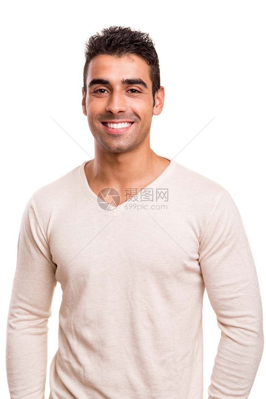 一个微笑的年轻人的肖像男人快乐乐趣工作室人脸白色男性牙裔幸福男生图片