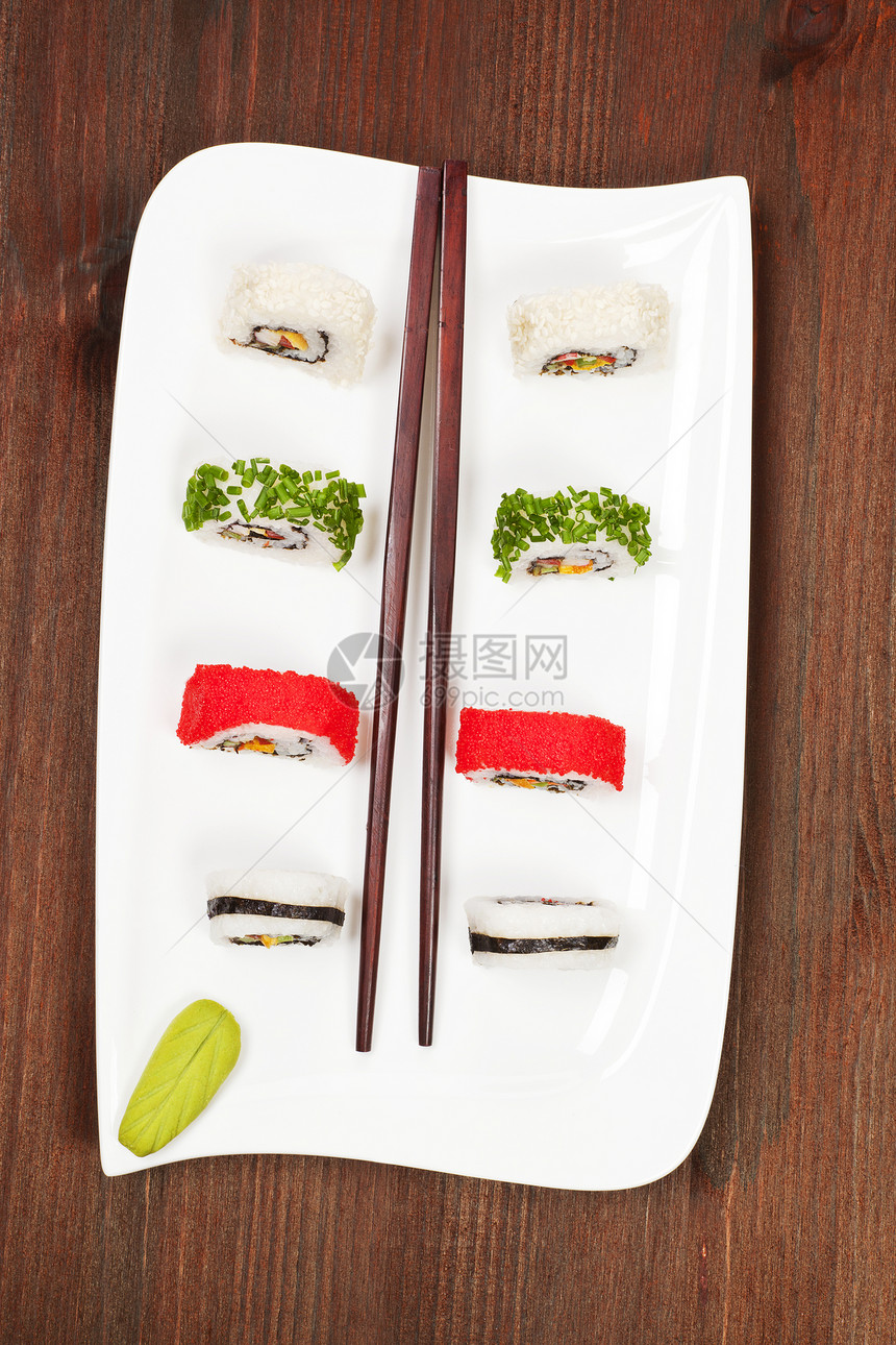 寿司卷寿司盘子美食海鲜香葱美味食物筷子图片