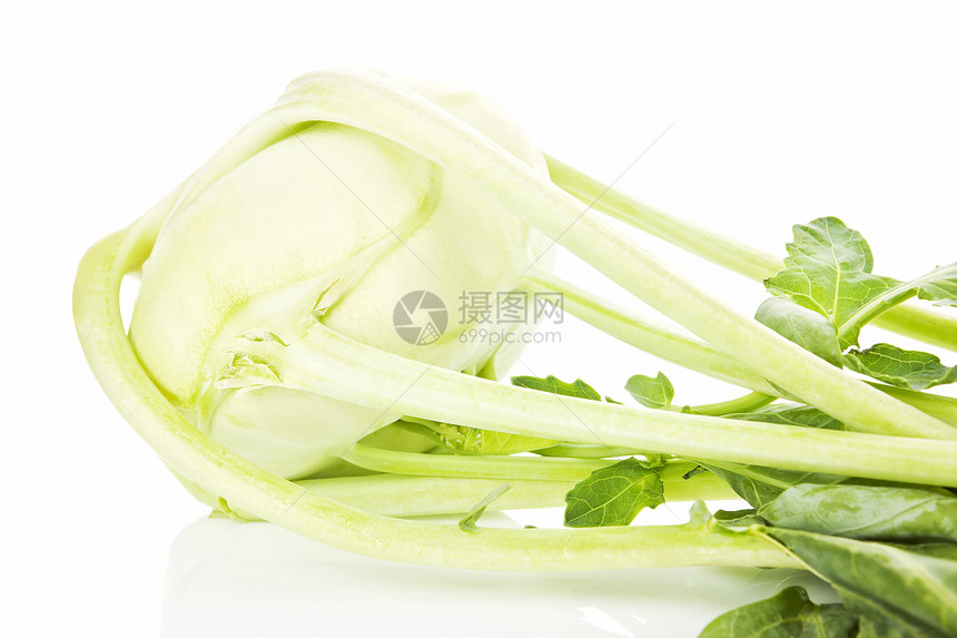 科尔拉比被隔离了健康白色食物绿色树叶维生素生物蔬菜图片