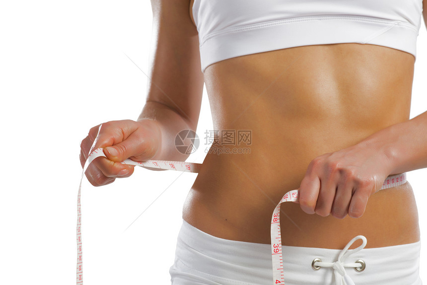腰部的年轻运动女性腹部水果身体橘皮女士数字重量组织食物营养图片