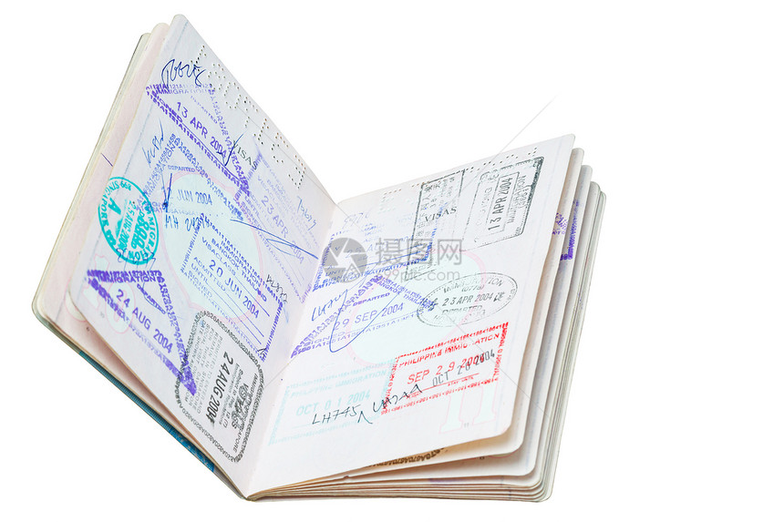 旅行概念背景的护照印花邮票游客授权假期签名签证移民检查员风俗旅游图片