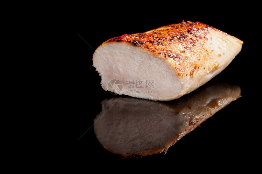 美味的烤鸡乳房起动机奢华牛扒午餐盘子食物美食鱼片烹饪水平图片