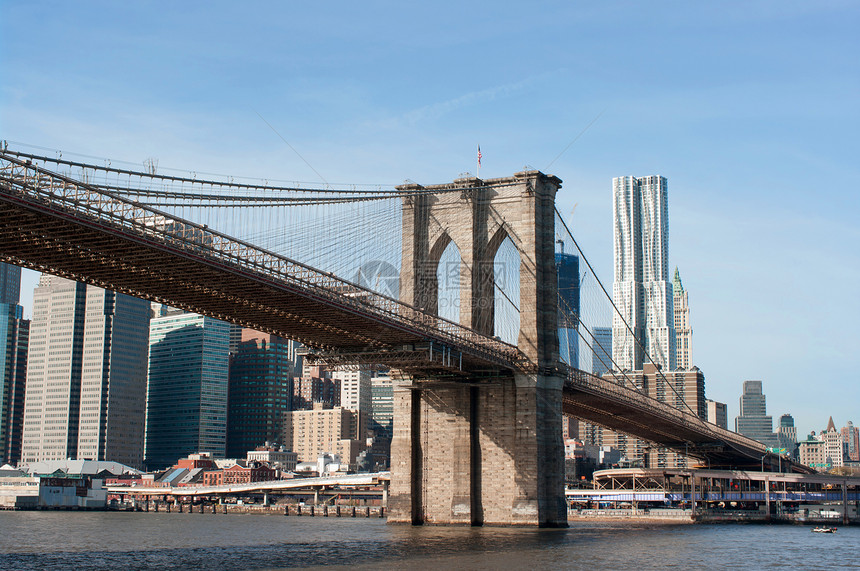 布鲁克林桥和曼哈顿市风景后面图片