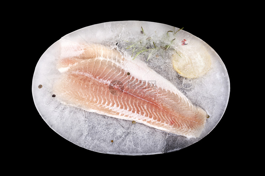 冰冻的鱼片美食背景健康奢华活力食物烹饪胡椒子海鲜黑色图片