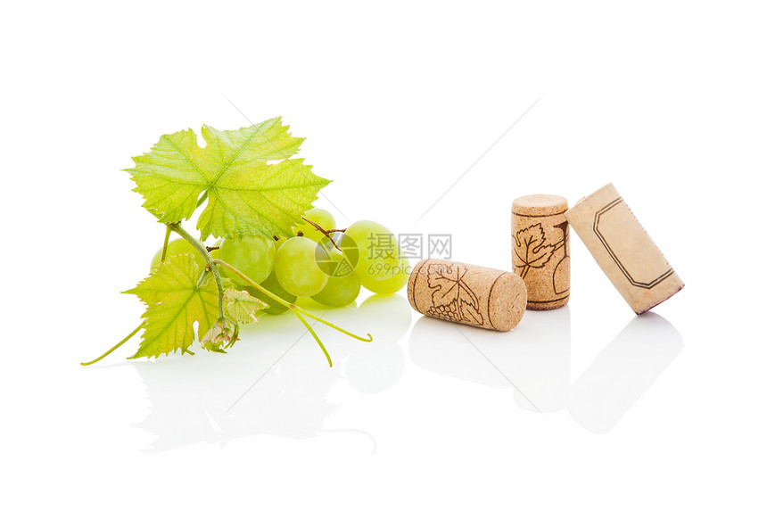 奢华的葡萄酒背景白色藤蔓酿酒绿色叶子酒厂水平软木收成酒瓶图片