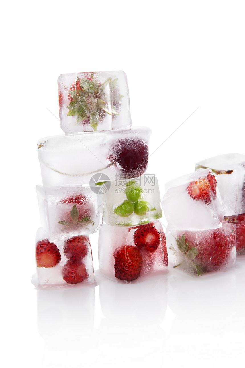 水果冻在冰中反射摄影水果魅力食物冰块美食维生素奢华烹饪图片