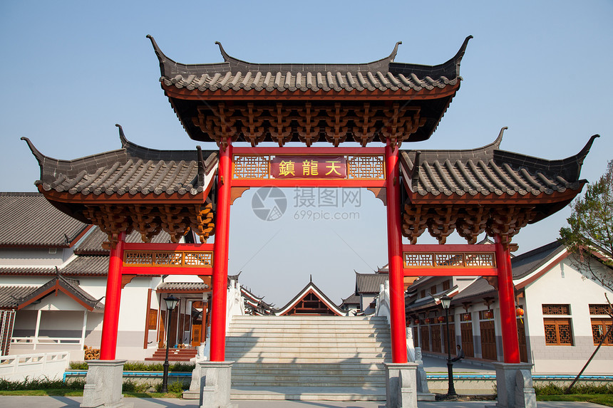 中国拱门建筑学寺庙公园文化装饰宗教旅游蓝色旅行艺术图片