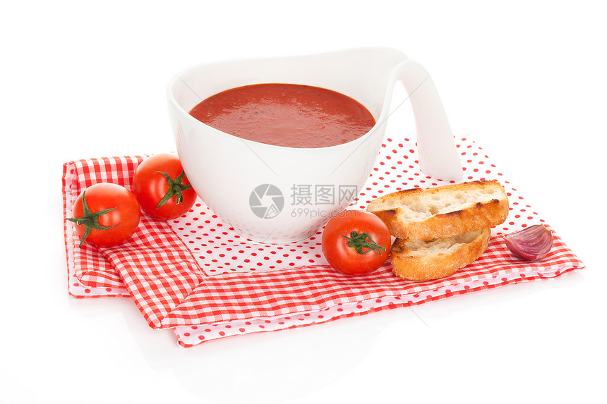 番茄汤盘子糕点大蒜食物烹饪美食蔬菜奶油午餐面包图片