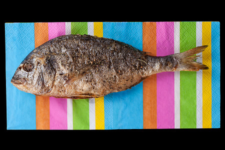鱼条毯子腐烂的鱼镀金头餐巾纸活力烧烤食物美食海洋餐巾鲷鱼烹饪背景