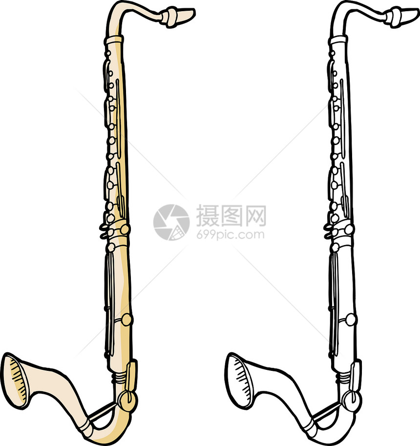 孤立的草图木管乐器涂鸦风木芦苇写意美术插图手绘图片