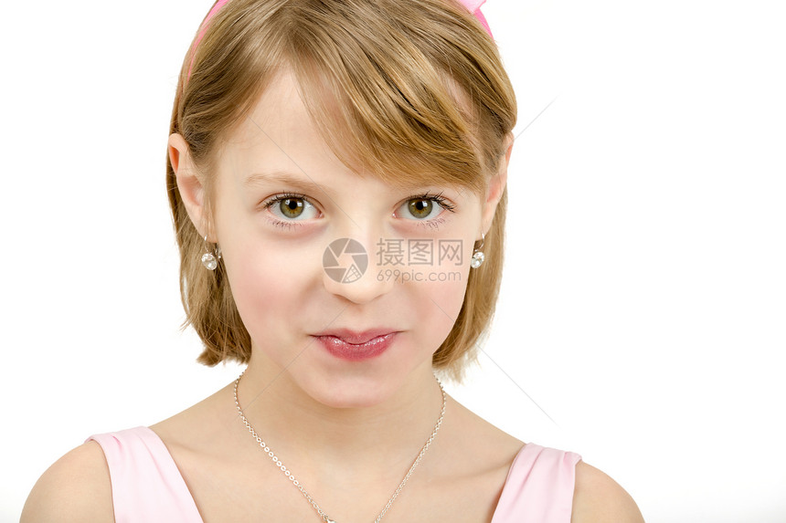 年轻美丽女孩的演播室肖像女性孩子微笑孩子们幸福金发白色头发青少年童年图片