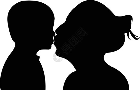 脸的轮廓母亲亲吻她的孩子 矢量黑色资料剪影家庭头像妈妈女孩白色母性男生插画