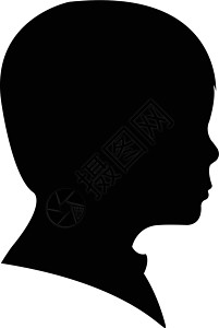 头像剪影素材儿童头部光影矢量轮廓绘画剪影黑色头像白色侧脸插图男性女性插画