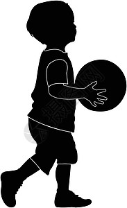 儿童打篮球 孩子和球 双影矢量背景图片