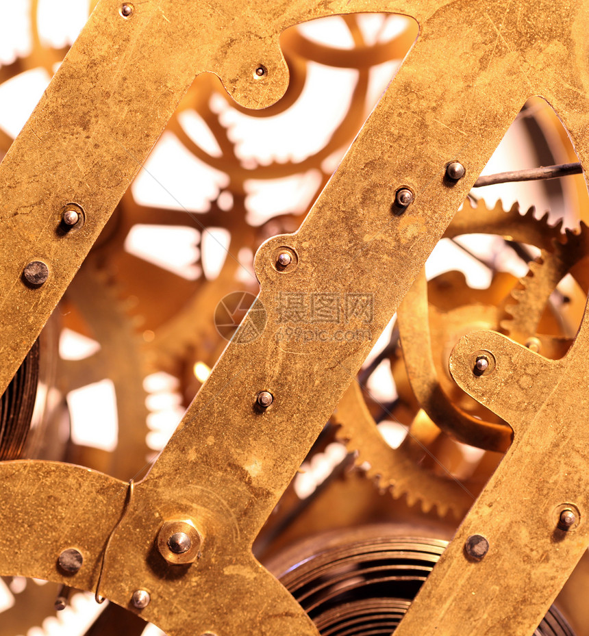 时钟机制齿轮黄铜机械工程古董口径金属手表运动机器人图片