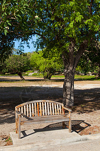 在公园的座椅上石头植物叶子椅子园林森林绿化院子闲暇人行道背景图片