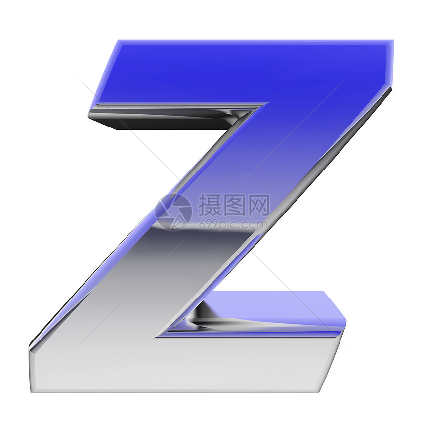 铬字母符号字母Z Z 颜色梯度反射在白色上孤立图片