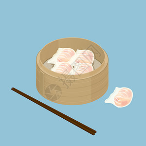 饺子插图Har Gau 虾块的一幅中国薄和图示背景