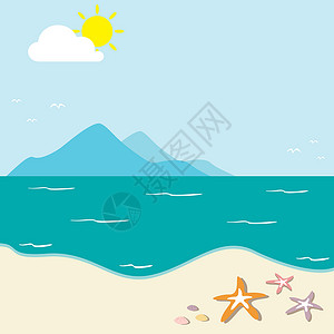 海滩海星插画家插图天空旅行天气旅游太阳背景