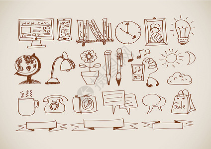 画草图商业公司图标集设计构想设计电话风暴涂鸦草图笔记本推介会绘画男人进步商务插画