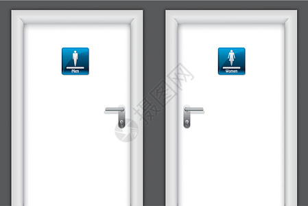 卫生间门挂带有洗手间符号的门插画