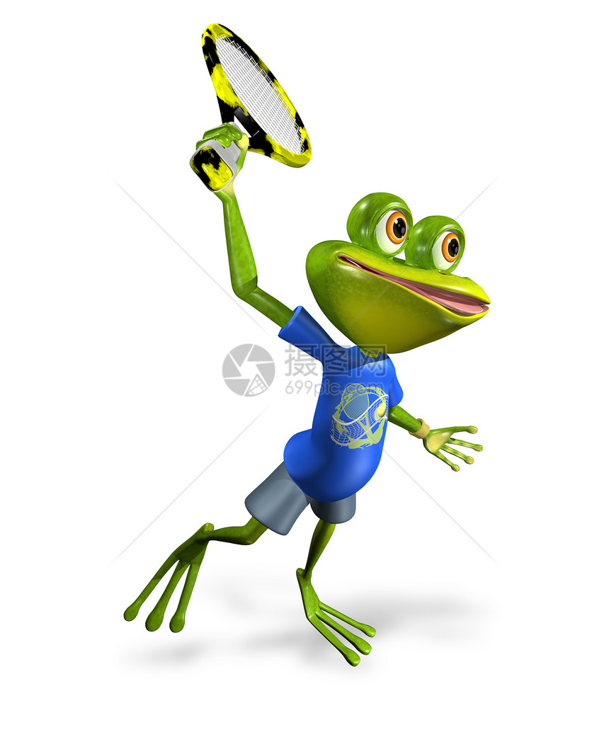 青蛙网球游戏卡通片球拍艺术家绿色玩家好奇心舌头运动插图图片