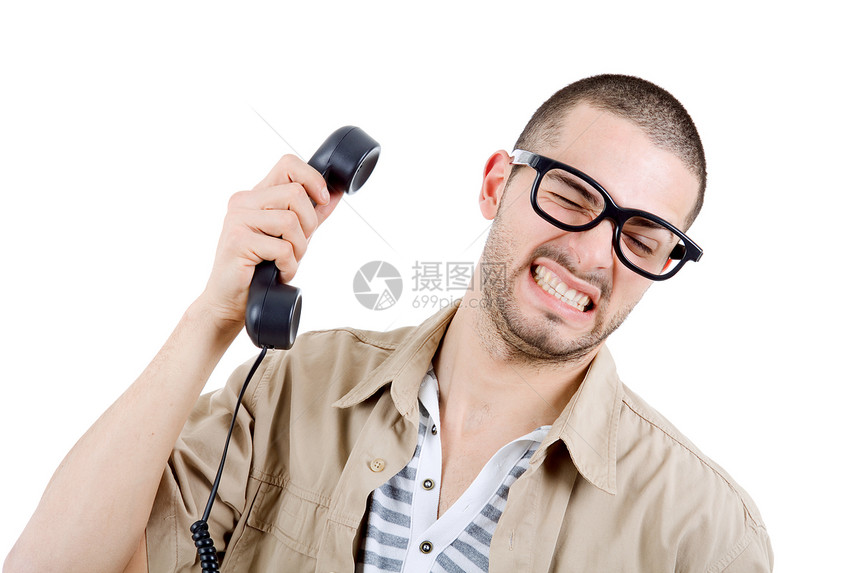 电话中白色青年男性成人工作室拉丁愤怒图片