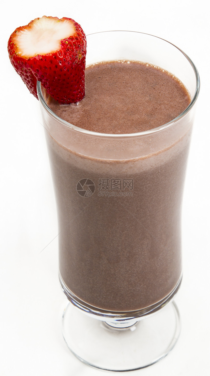 巧克力和草莓饮食奶制品泡沫液体活力牛奶玻璃饮料浆果口渴图片