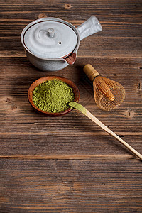 Matcha 茶茶餐具饮料茶勺制品扫帚配件仪式陶瓷绿茶抹茶背景图片