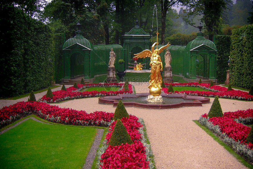 在花园里喷泉雕像摄影旅游建筑学城堡小径水平雕塑植物目的地图片