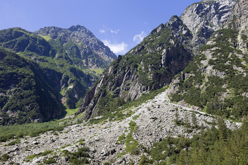 山脉晴天旅游草地全景吸引力蓝色高山旅行挑战远足图片