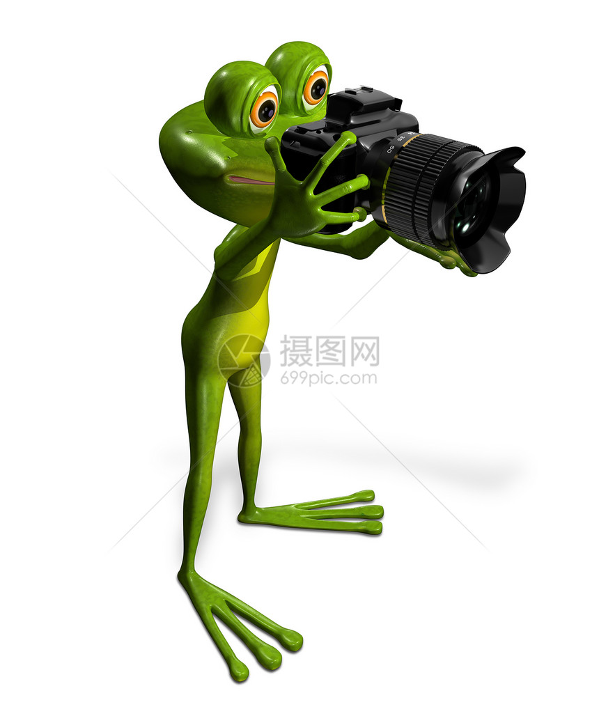 带相机的青蛙红色绿色动物群舌头照片喜悦动物食欲插图眼睛图片