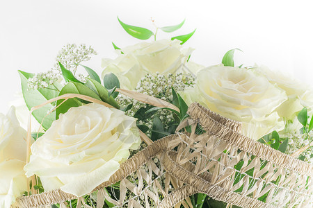 白玫瑰花叶子花束花朵展示花瓣婚礼玫瑰周年庆典活动背景图片