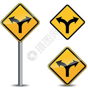 矢量黄色箭头符号路标交通插图反射白色金属小路背景图片
