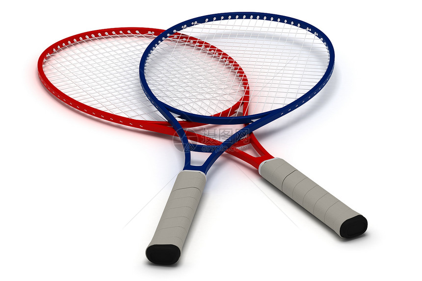网球套式运动球拍闲暇白色蓝色法庭红色娱乐插图绿色图片