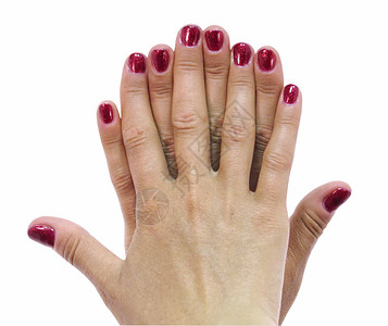 妇女亲手手指红色美容师手臂身体白色女性美甲皮肤指甲背景图片