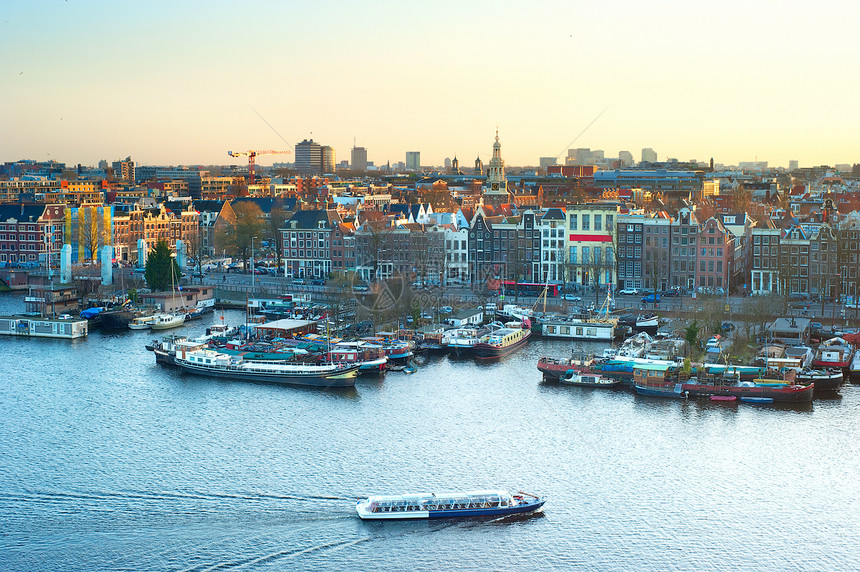 阿姆斯特丹天线城市房子全景蓝色天空景观吸引力地标日落观光图片