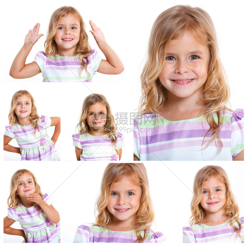 纵向小女孩喜悦享受幸福手势婴儿金发头发女孩快乐孩子图片