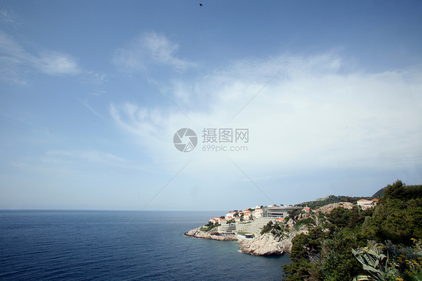 克罗地亚杜布罗夫尼克海景石头城市海岸堡垒蓝色假期全景港口天空图片