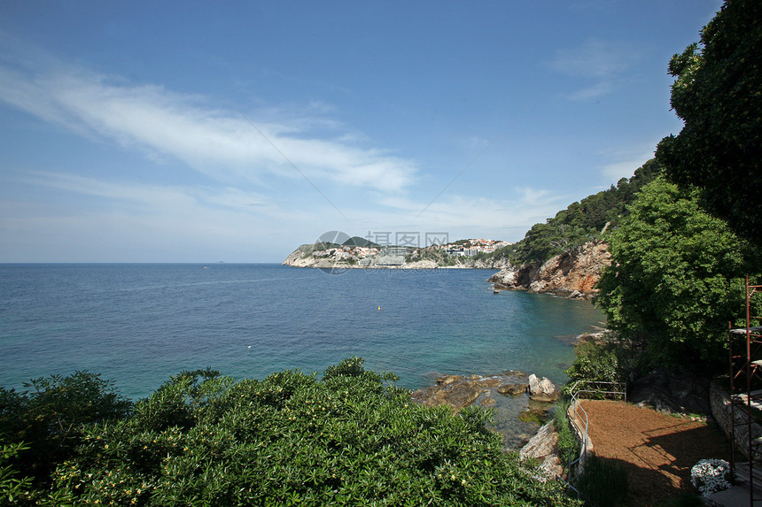 克罗地亚杜布罗夫尼克海景天蓝色石头港口海岸蓝色全景堡垒斑点假期图片