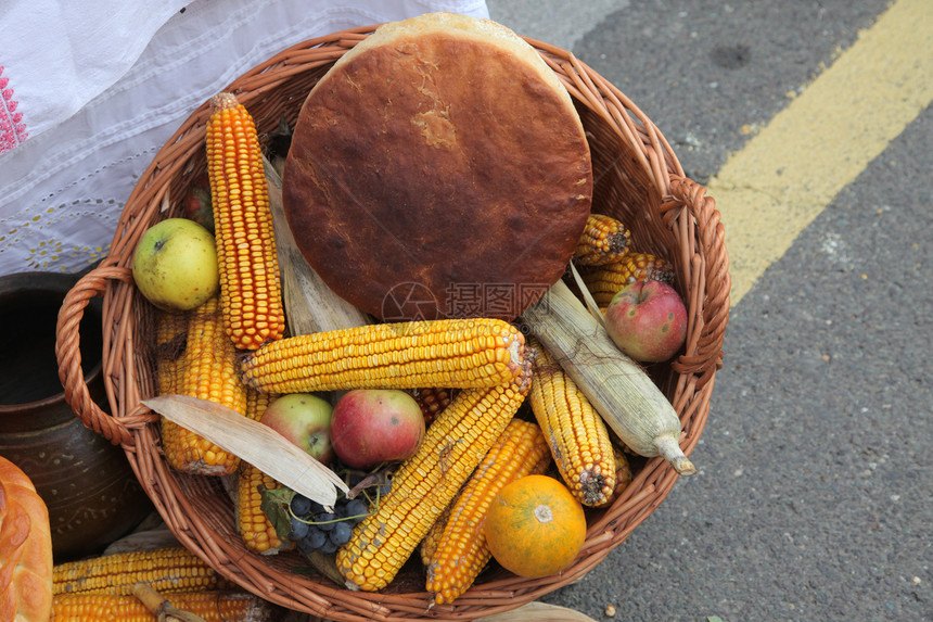 秋季收获花园棒子面包食物烹饪蔬菜美食活力玉米农业图片