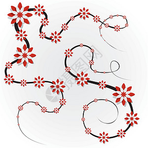 清香优雅鸡蛋花装饰红花插图曲线框架风格艺术品绘画植物装饰品漩涡边界插画